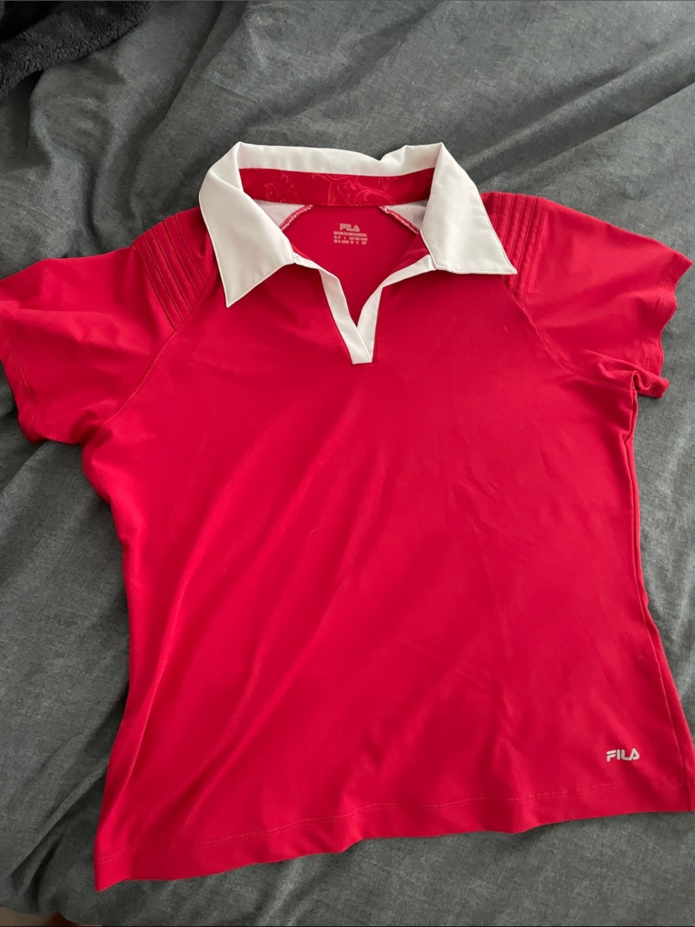 Red and white FILA polo shirt